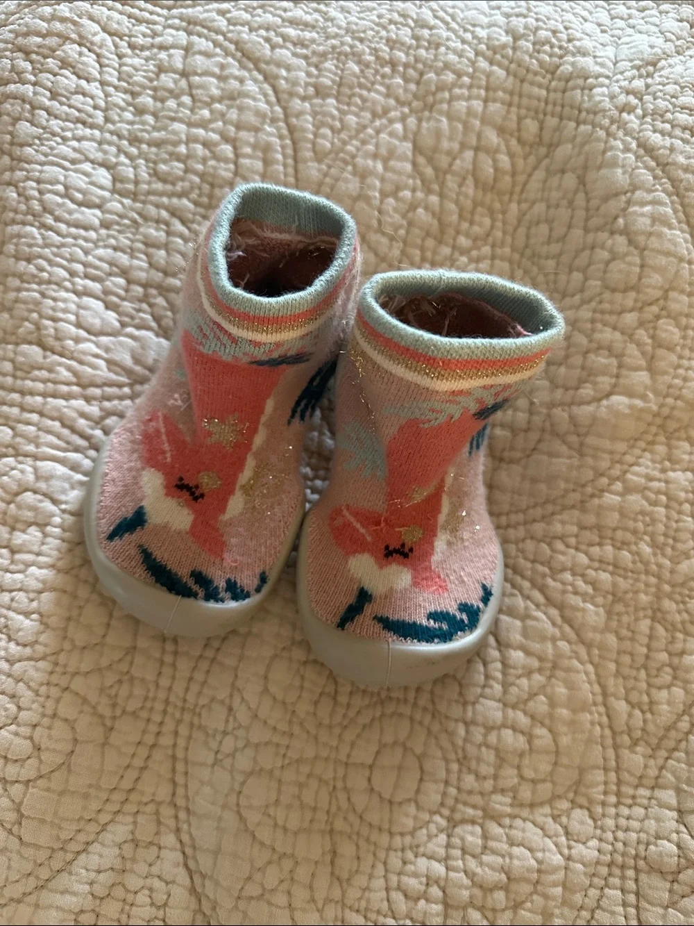 Collégien Toddler Sparkle Pink Floral Knit Slip-On Slipper Shoes